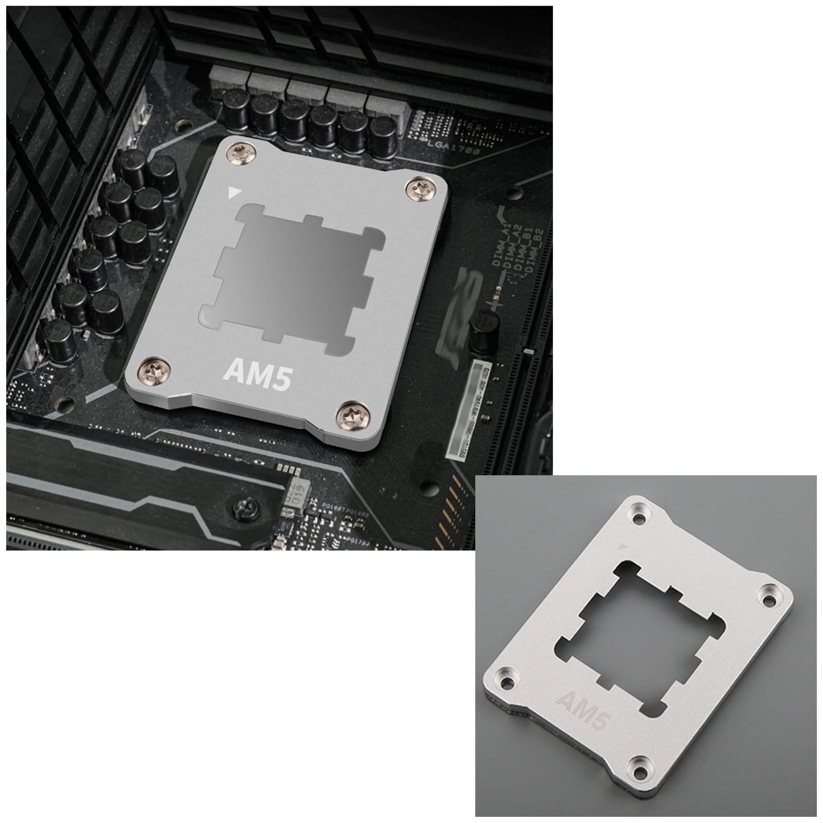 CPU Holder AM5 Anti-Bending Contact Frame with 4Pcs Screws & 1x Screwdriver & 1x Heat Dissipation Corrective Anti-Bending Fixing Frame 2.95x2.2inch (Silver)