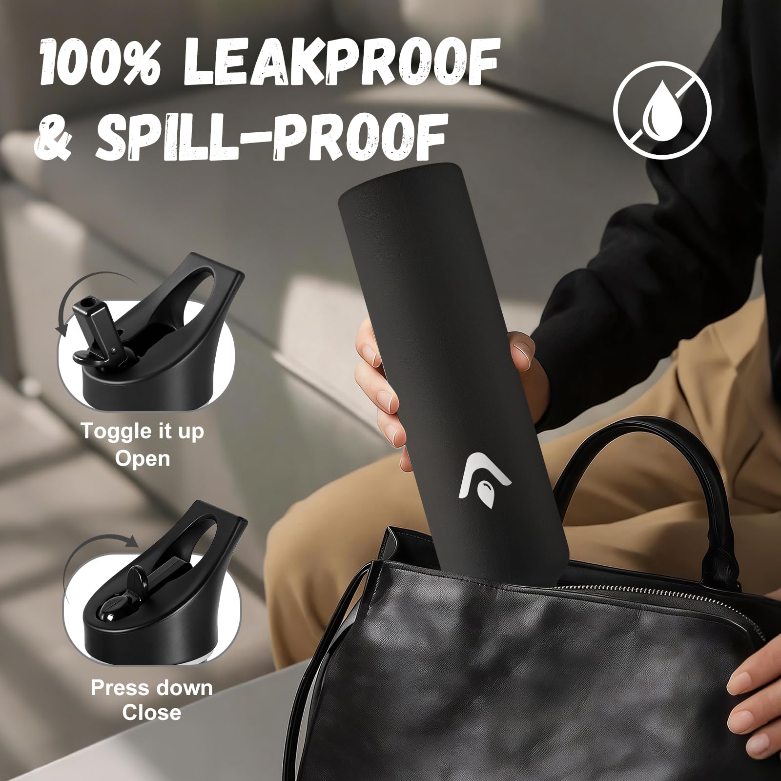 JAPORIA Borraccia Acciaio Inox 1L, Termos con Cannuccia, a prova di perdite, Riutilizzabile, senza BPA, Bottiglia per Uffici, Viaggio, Ciclismo