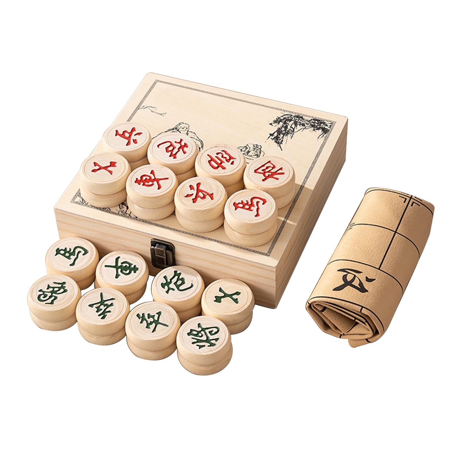 Ajedrez Chino Xiangqi Juego de Mesa con Piezas de ajedrez de Madera de Haya Juego de ajedrez de Viaje portátil Que Incluye Tablero de ajedrez de Cuero y Caja de Almacenamiento(5.8cm/2.3in)