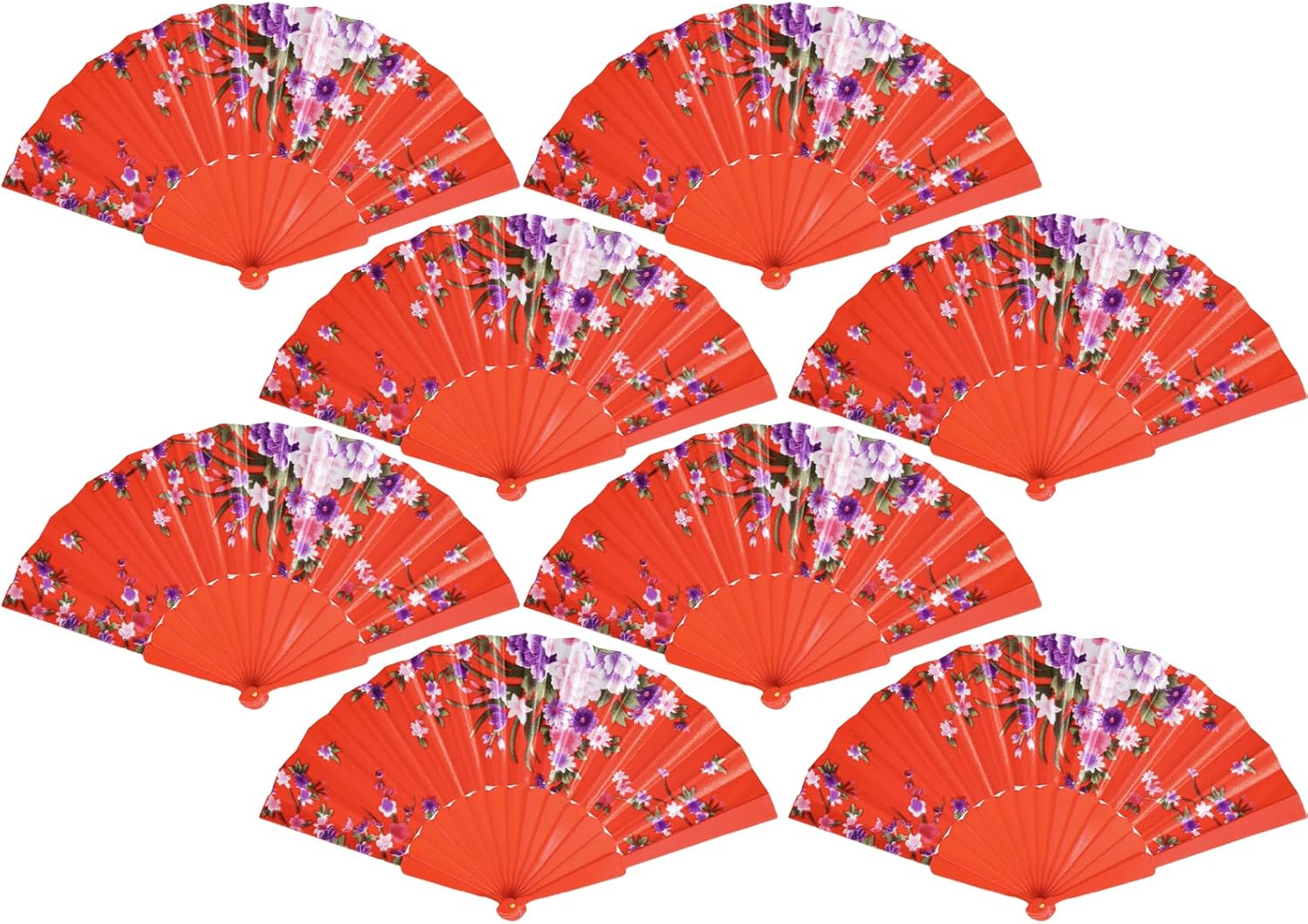 QIRMIZI 50 PCs Large Handheld Floral Folding Fans Hand Held Rave Fan – Perfect for Music Festivals, Carnivals, Weddings, EDM Events, Dance, Decoration, Performance, and Gifts,Red