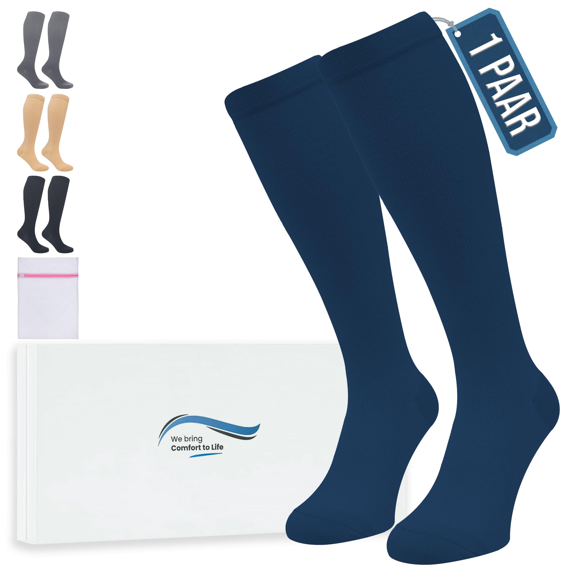 360 Relief Kompressionsstrümpfe Damen und Herren - Kompressionssocken einfarbig für Sport, Laufen, Flug, Reisen, Joggen, Radsport, Stütz Thrombosestrümpfe, mit Wäschenetz