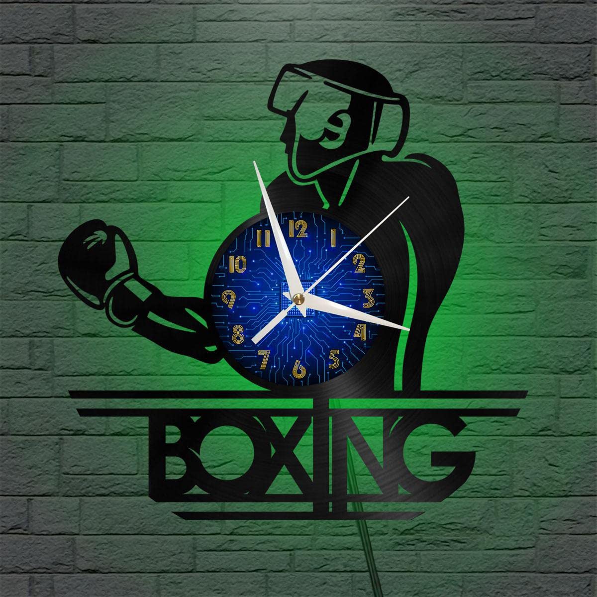 Horloge Murale en Vinyle Boxe Lampe LED Déco Salon Vintage