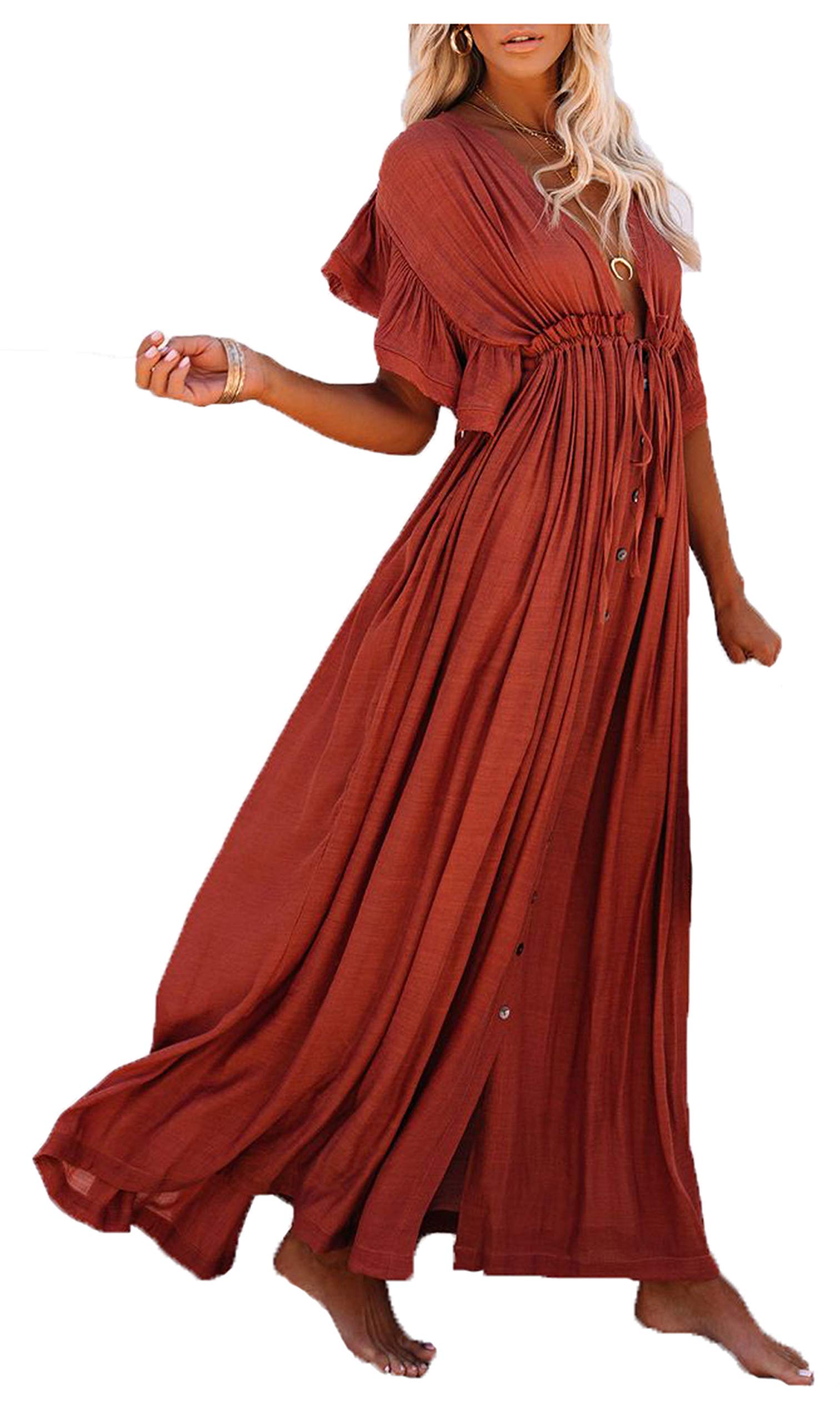 Wander AgioWomens Skirt Long Dress Bikini Cover Up Beach Swimear Coverups Cardigan Button Dresses