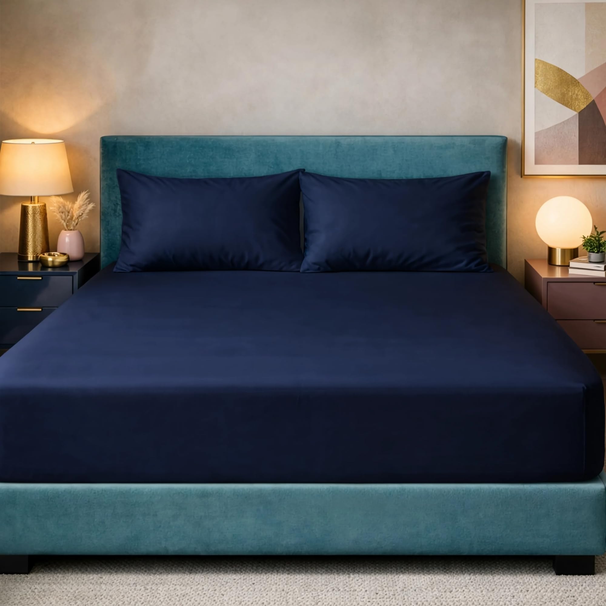 Z&A Bedding Navy Fitted Sheet Super King - 30CM Extra Deep Elastic Corners Bedsheet, Soft Brushed Microfibre Sheet, Washable, Shrinkage & Fade Resistant — image 1