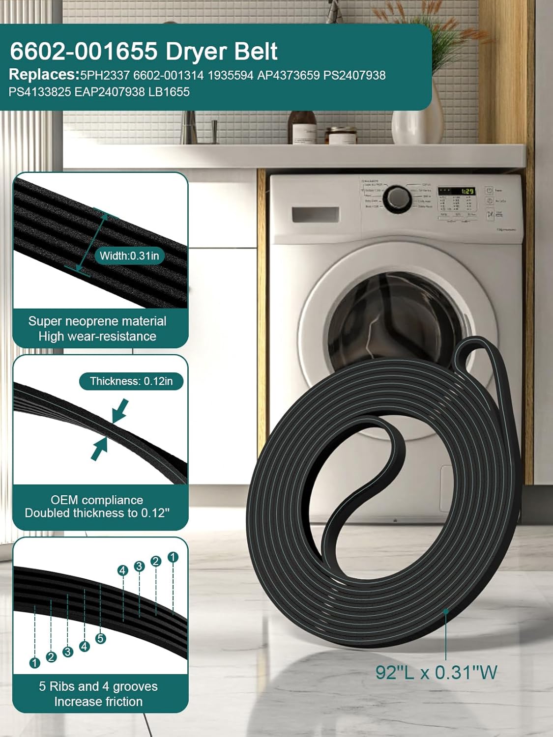 Dryer Repair Kit For Samsung Dryer Roller Replacement Kit Included DC97-16782A Dryer Roller, DC93-00634A Idler Pulley and 6602-001655 Belt By WFRWFR - Image 3