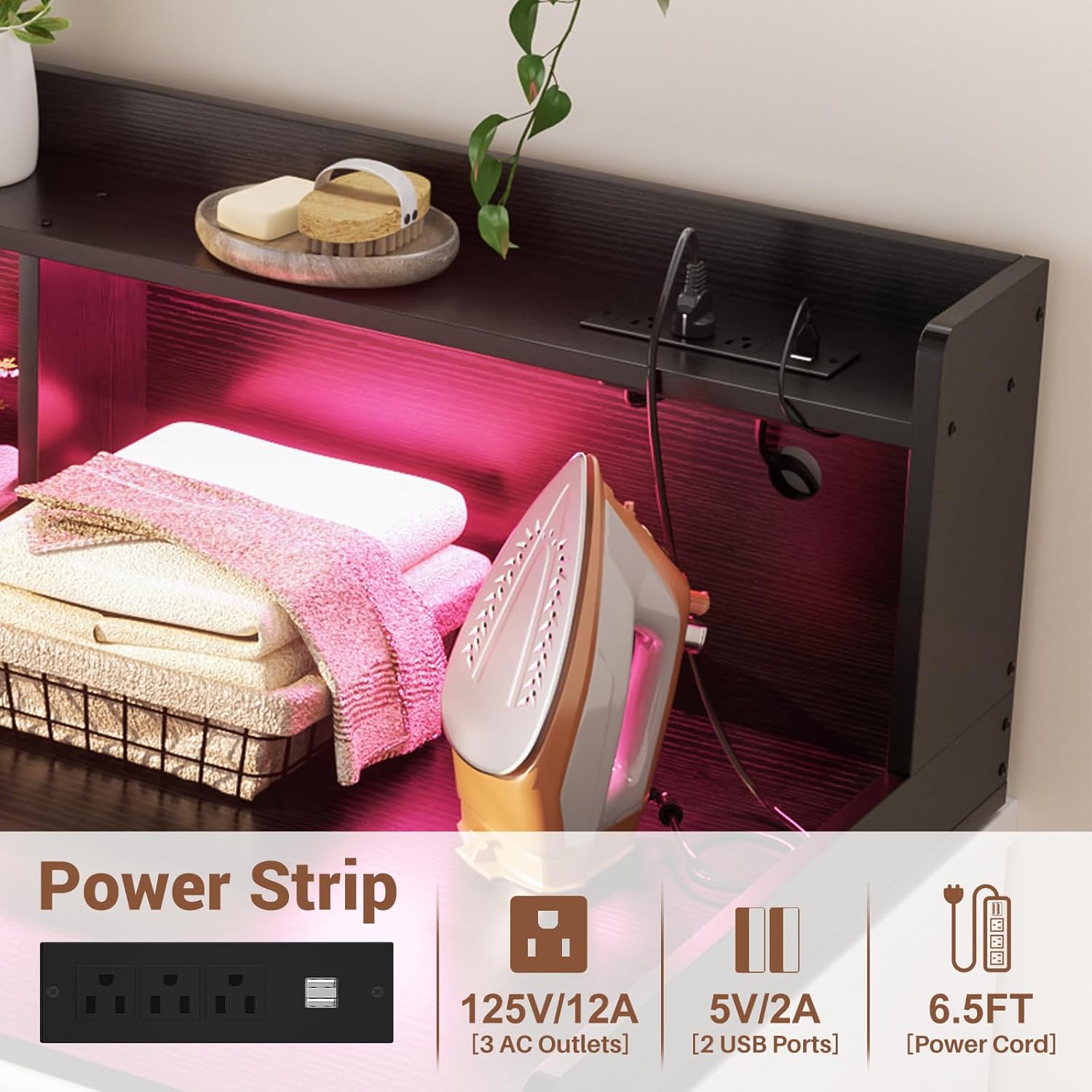 Aheaplus Washer and Dryer Countertop, 2-Tier Laundry Countertop Cover with LED Lights and Power Strip, Large Space Laundry Topper with Shelf for Laundry Room Organization, Black