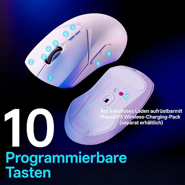 Rapoo VT9Pro 4K Kabellose Gaming-Maus mit PAW 3398 Sensor, 26000 DPI, 4000Hz Abfragerate, 0.25ms Reaktionszeit, 10 Programmierbare Tasten, 160 Stunden Akkulaufzei, Integrierter Speicher-Weiß - 4