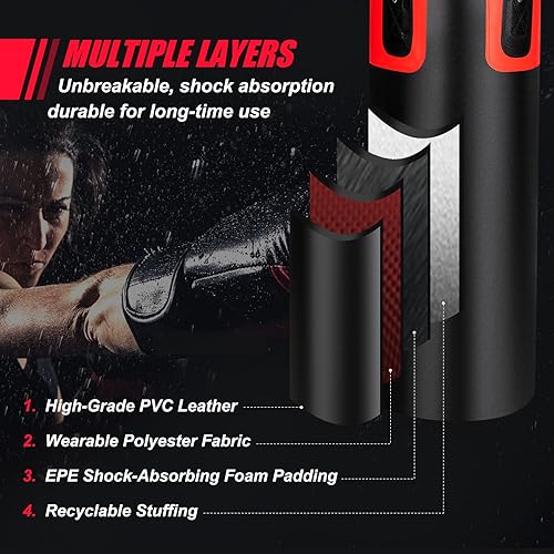 Miniatura 4 de GYMAX Juego de saco de boxeo, bolsa de boxeo precargada de 56 libras para adultos con guantes de boxeo de 12 onzas y dos envolturas de mano de 95