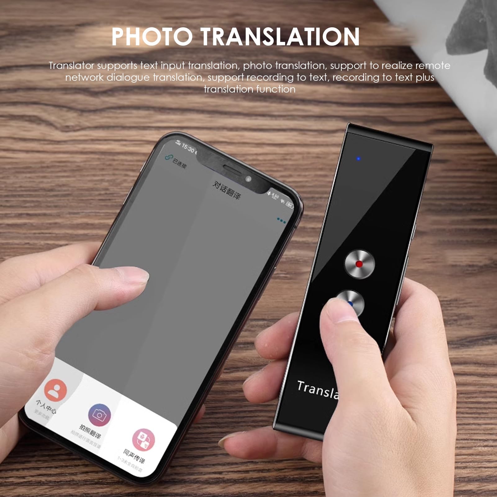Dispositivo di Traduzione Vocale in Lingua Bluetooth, Traduttore di Lingua Bidirezionale Istantaneo Portatile, Supporto per Dispositivo di Traduzione in 96 Lingue