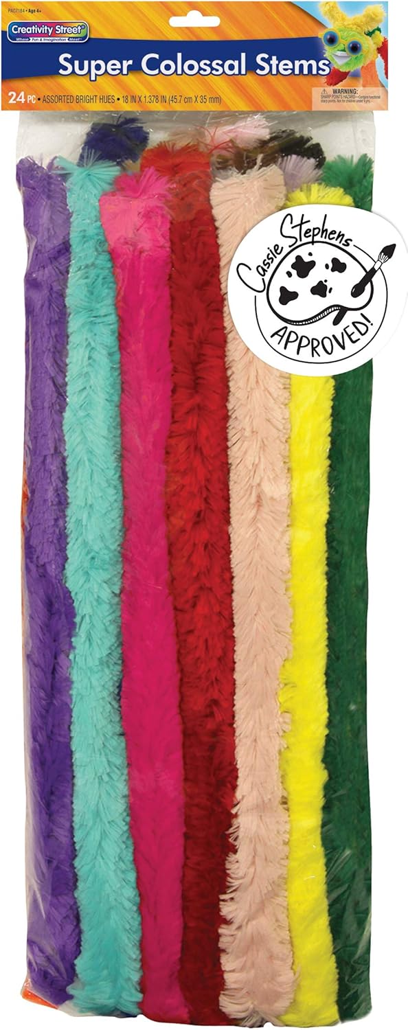 Creativity Street Super Colossal Stems, Assorted Bright Hues, 18" x 35mm, 24 Pieces
