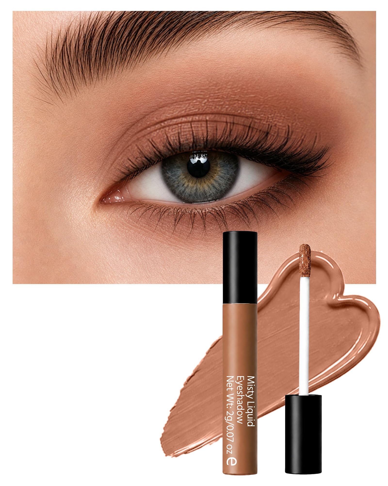Cinnamon Brown Matte Liquid Eyeshadow, Warm Brown Smokey Eye Cream Shadow, Highly Pigmented Quick-Dry Long Lasting Waterproof Eye Tint for Evening Look