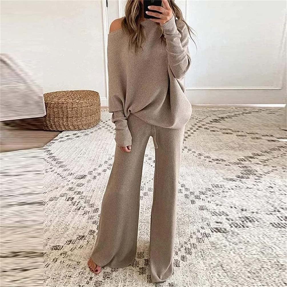 Tuta Da Donna Autunnale E Invernale Set Di Pantaloni Da Donna 2 Pezzi Maglione + Pantaloni A Gamba Larga Tuta Elegante