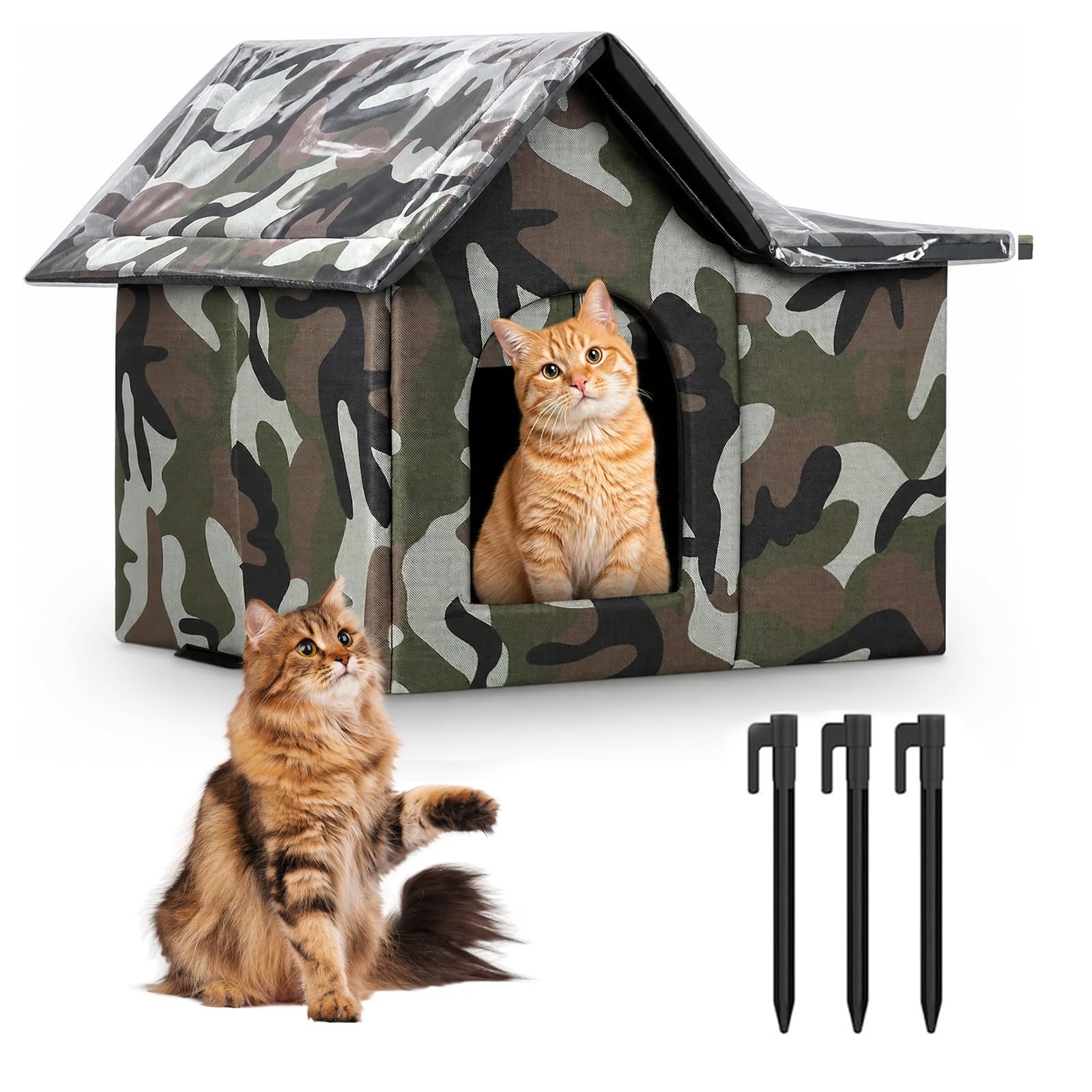 BIZOI Outdoor Cat House Weatherproof, Large Feral Shelter for Winter, Detachable Collapsible Outdoor Pet House with Door and Sponge Layer, Waterproof Cats Shelter for Cats & Small Dogs, Indoor