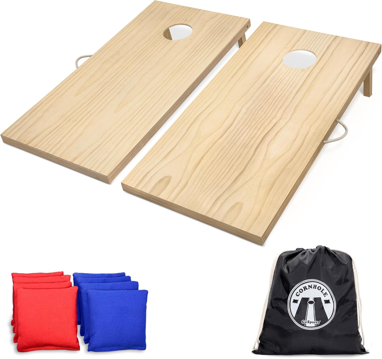 GoSports 4 x 2 ft Classic Wooden Cornhole Board Set - Portable Bean Bag Toss Game for Adults & Family - Includes Set of 8 Bean Bags with Tote Bag