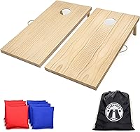 GoSports 4x2 ft Classic Wooden Cornhole Set - Lightweight Portable Bean Bag Toss Game with 8 All-Weather Bags & Tote Bag