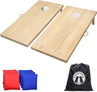 GoSports 4 x 2 ft Classic Wooden Cornhole Board Set - Portable Bean Bag Toss Game for Adults & Family - Includes Set of 8 Bean Bags with Tote Bag