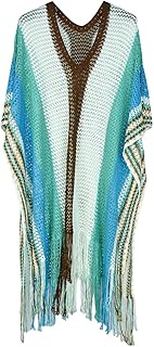 Vestido de Encubrimiento de Vacaciones con Chal de Punto con borlas a Juego de Colores Huecos Encubrimiento de Traje de baño de Playa Hueco - Azul - Talla única