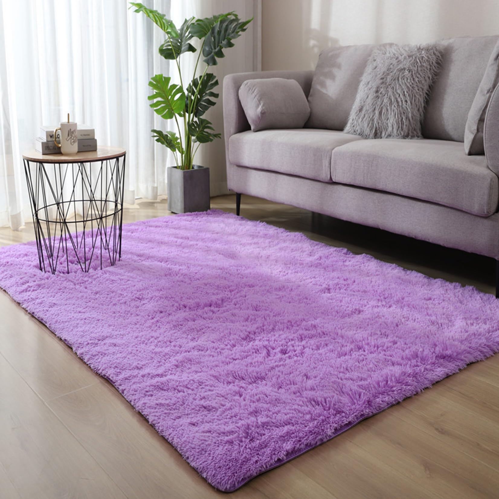 Shaggy Hochflor Teppich 120 x 150 cm Super Soft, Flauschig Moderner Hochflorteppich Langflor Teppich Waschbar, Anti-Rutsch Unterseite für Wohnzimmer, Schlafzimmer, Lila