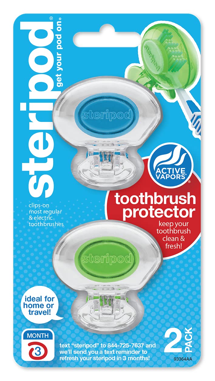 Steripod Toothbrush Protectors, Clear Blue & Green 2 Count and Pink & Blue 2 Count, Clip-On Covers Fit Most Manual & Electric