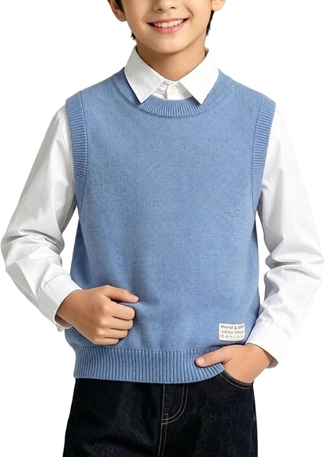 Boys Sweater Vest Crew Neck Knit Sleeveless School Pullover Tops