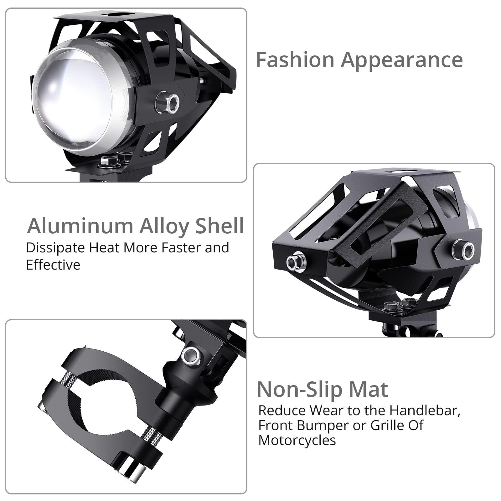 PROZOR Reflektor motocyklowy LED 2 sztuki U5 15W reflektor motocyklowy światło przeciwmgielne motocykl regulacja 360 °, wodoodporny reflektor IP65 do pojazdów 12/24V