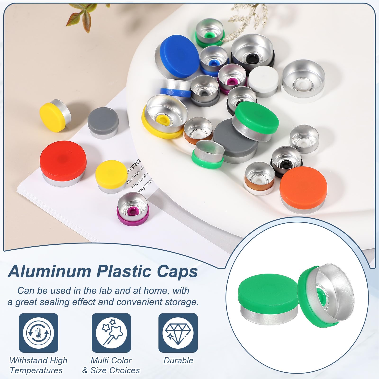 PATIKIL 20mm Aluminum Plastic Vial Top Caps Seals 250 Pcs Green — Amazon image 3