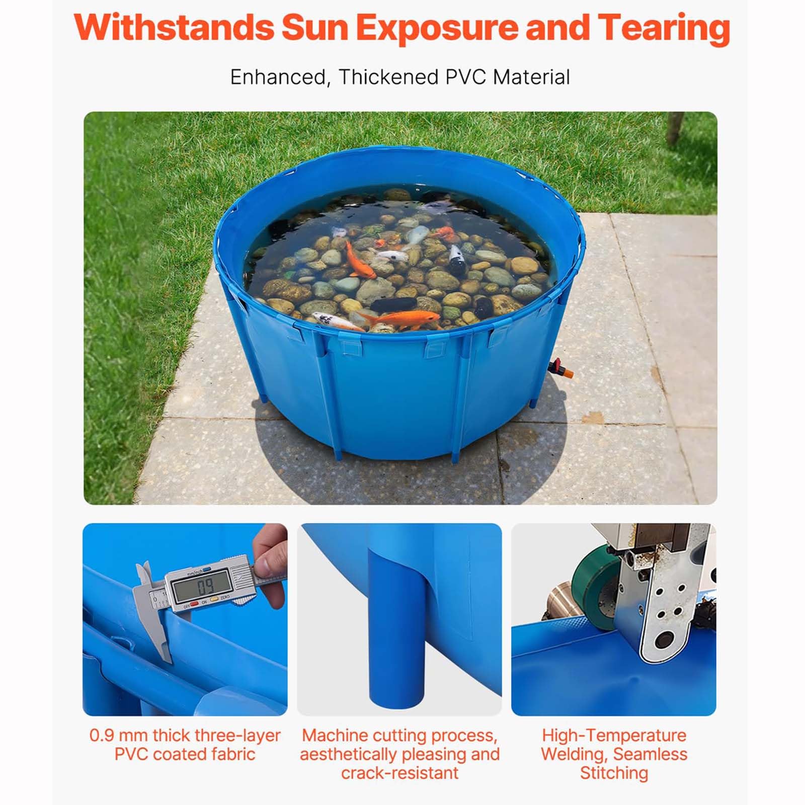 Piscina Fuori Terra/Telaio Acciaio, Laghetto Pieghevole per Pesci, in Tela Ispessita, con Staffa, per Giardino Acquatico all'aperto, Cultura Koi, Grande Acquario in plastica,001,2 * 0.4m
