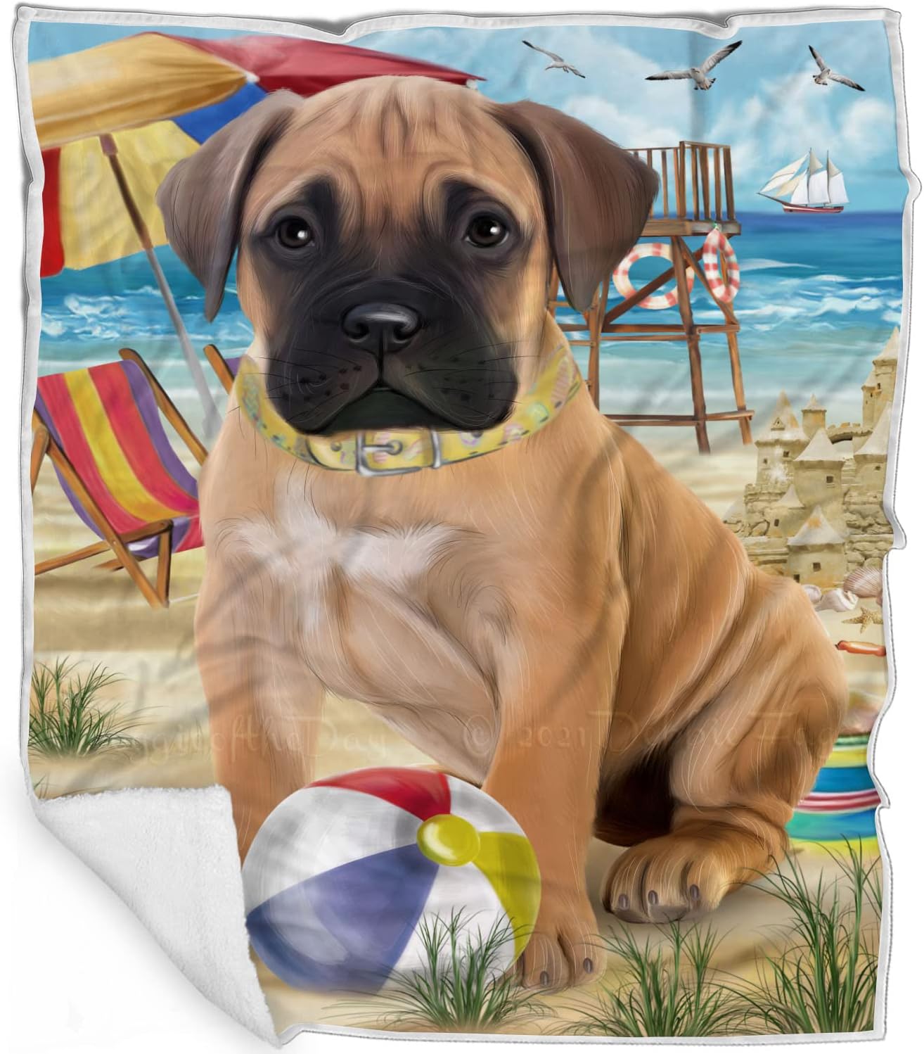Pet Friendly Beach Bullmastiff Dog Blanket - Lightweight Super Soft Cozy and Durable Bed Blanket - Animal Theme Fuzzy Blanket for Sofa Bed Couch BLNKT55791 (50x60 Sherpa)