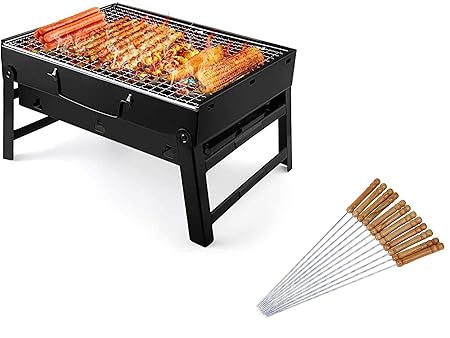 BVB mart Foldable Charcoal Barbecue and Tandoor Grill Stand for Outdoor Picnic Camping and Traveling ( BBQ , Big 10-stick)