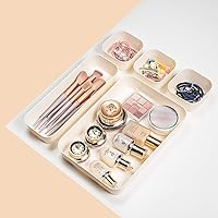 Vista 4 de Backerysupply Set Of 12 Beige Color Plastic Desk Drawer Organizers For Makeup Bathroom Office Kitchen Vanity Drawer Storage Box Container