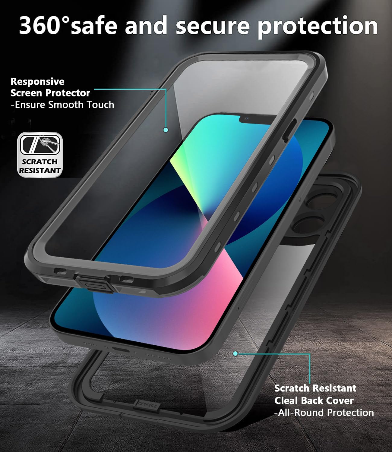 Schutzhülle für iPhone 13 Mini, wasserdicht, Ganzkörper-Handyhülle mit Displayschutzfolie und Kameraobjektivschutz, stoßfest, staubdicht, für iPhone 13 Mini, 13,7 cm (5,4 Zoll), Schwarz