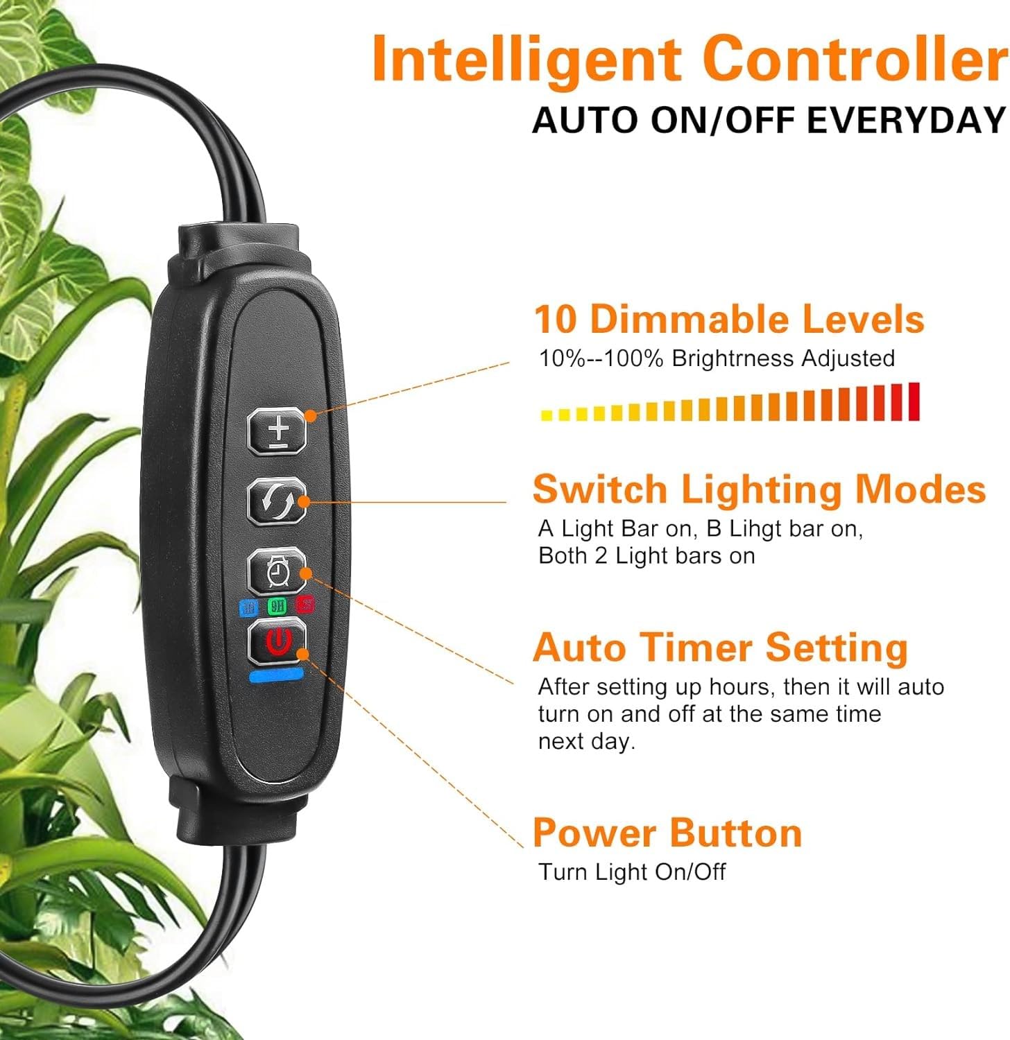 Luci per piante da interno, 120LED impermeabili a LED a spettro completo, USB plug-in dimmerabile, accensione e spegnimento automatico con 3timer per piante, per piante da interno, semina di fiori (2)