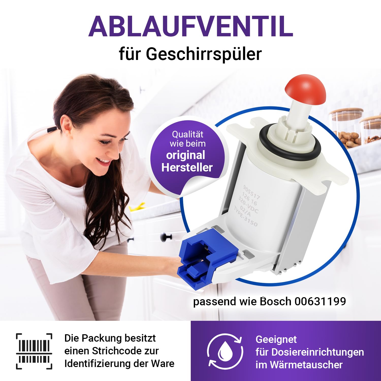 Viоks.pro Ventil Geschirrspüler Ersatz für Bosch 00631199 Ablaufventil | Zubehör, Fehler E19 Geschirrspüler Siеmens