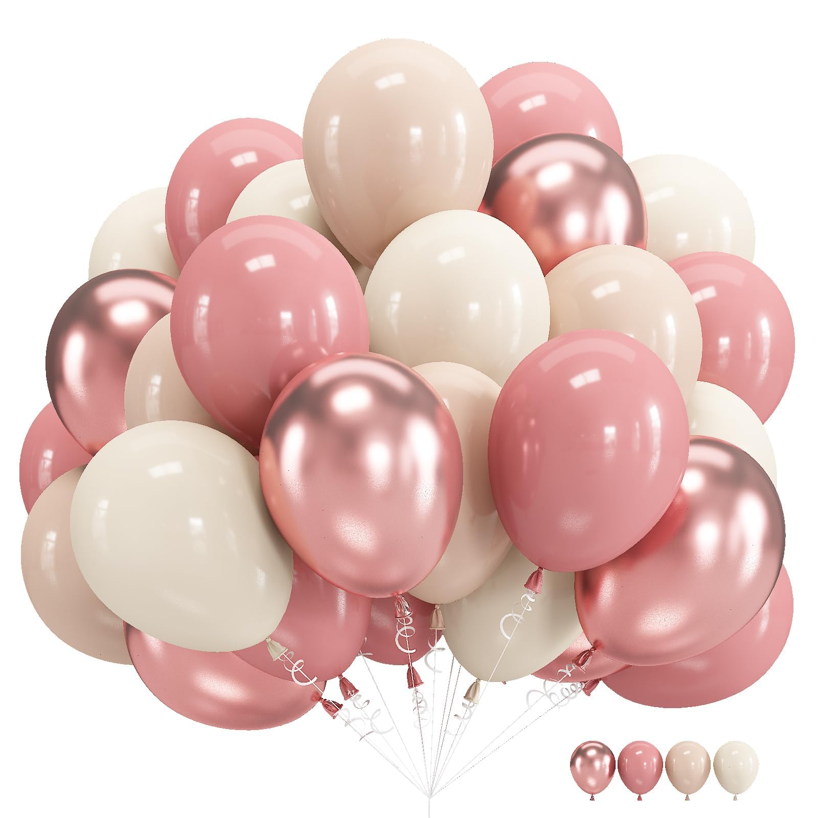 Balony w kolorze różowym, 60 opakowań, 30 cm, retro, różowy, podwójny, wypchany, beżowy balon, zakurzony róż i różowe złoto, zestaw balonów boho, dla dziewcząt, kobiet, na urodziny, wesele, baby