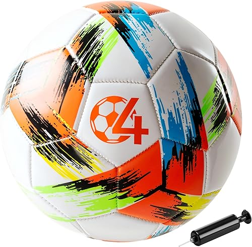 Balón de fútbol tamaño 5 tamaño 4 con bomba desinflada, diseño multicolor vibrante, pelota de fútbol de Navidad de funcionamiento, pelota deportiva