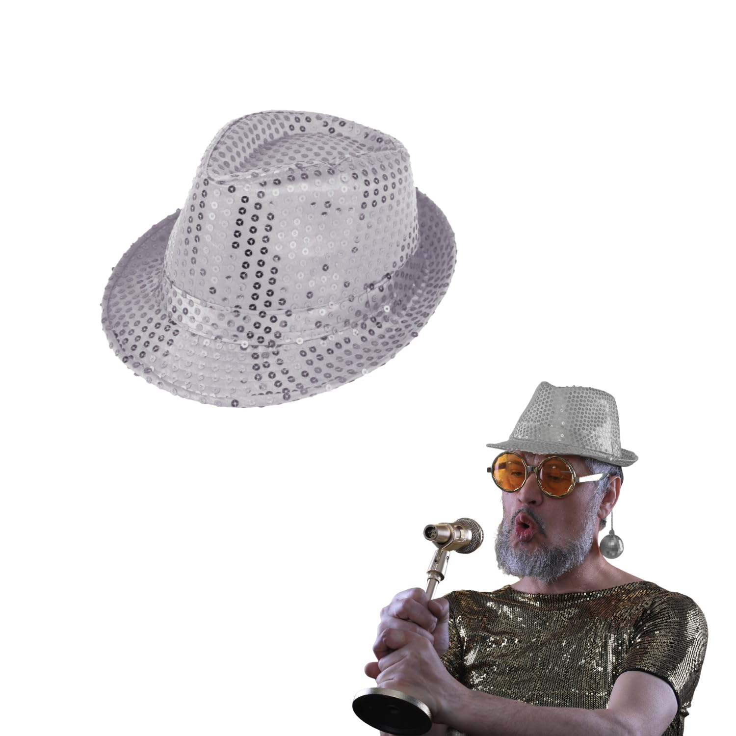 Lizzy Adult Sequin Gangster Hat | Disco Hat for Party, Hip-Hop, Fancy Dress, Hen Party, Night Fancy Dress, Dance Costume Accessory (Silver) โ image 1
