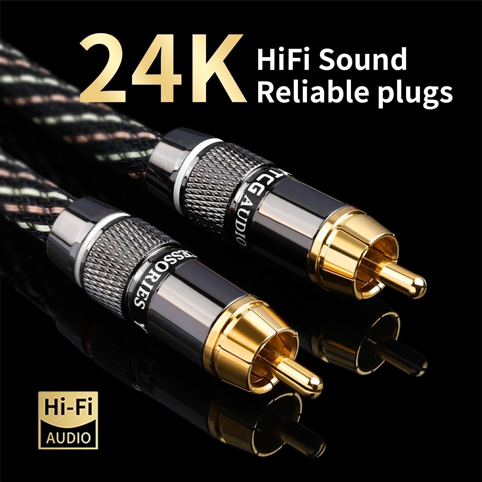 Audiophile - Cables RCA de audio HiFi RCA macho a macho, 12 AWG, núcleo OFC 4N, conectores chapados en oro, con trenzado de nailon, cable de audio coaxial digital, compatible con amplificador