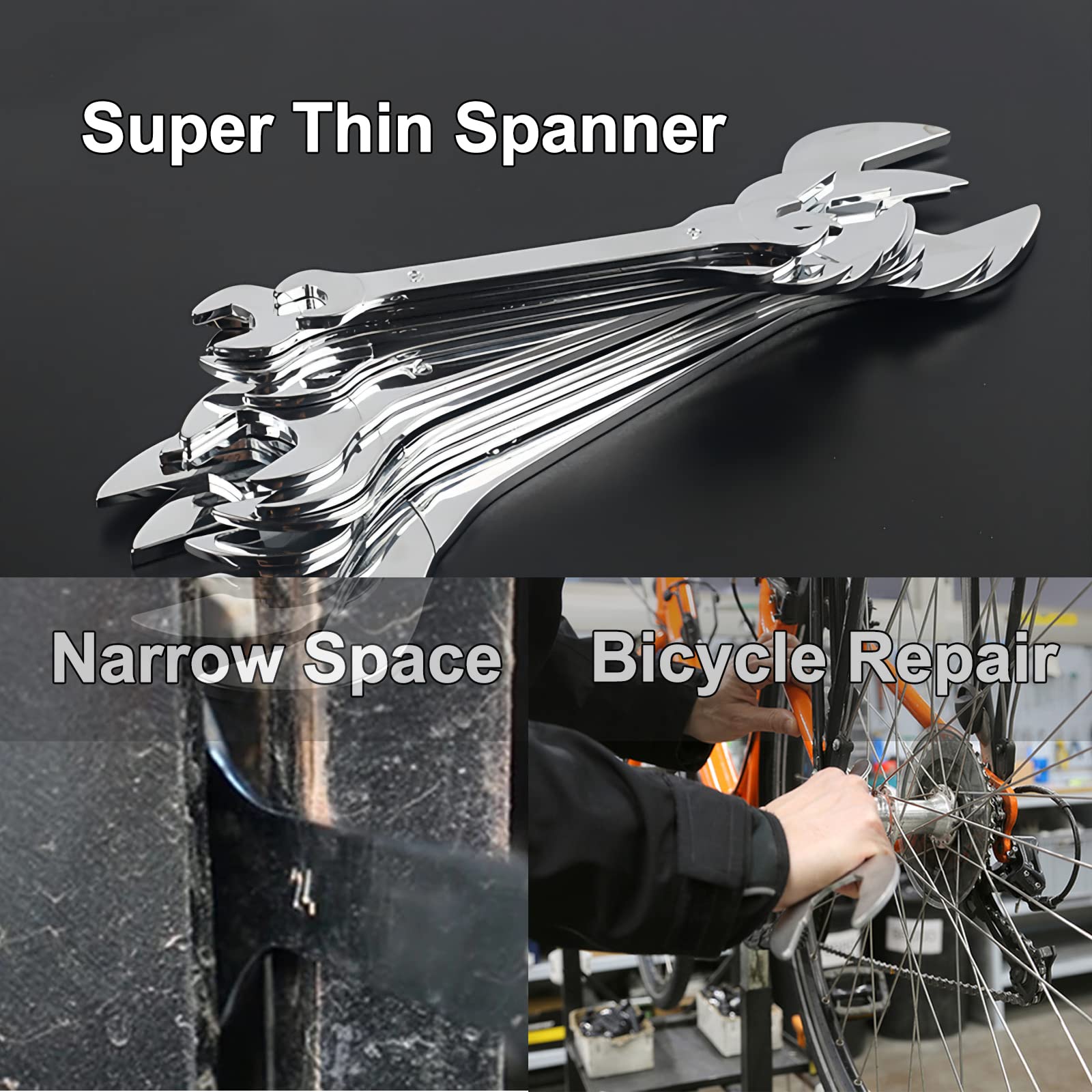 Super Thin Spanner, 22mm x 24mm Double Open End Spanner, Carbon Steel, Metric Wrench Repairing Tool for Bicycle - Image 3