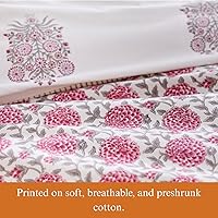 Vista 3 de Saffron Marigold Funda de edredón tamaño King de 100 % algodón, reversible, estampado a mano, decorativa, para decoración de dormitorio, 108 x 90