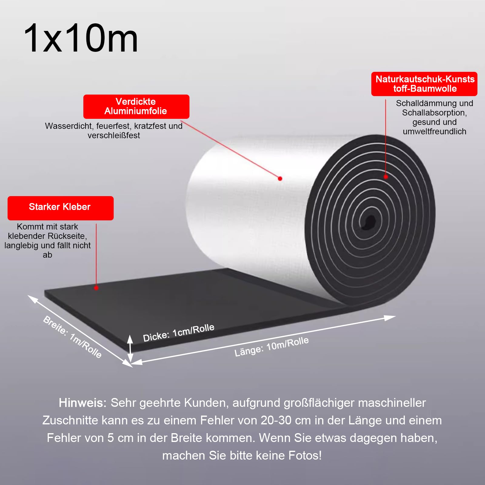 NIANTONG Aislamiento Termico Autoadhesivo Película Reflectante Impermeable Aislante Térmico Reflexivo Lámina Aislante para Ventanas Puertas Camper Furgonetas Techo(Size:10mm Thick(1x10m))
