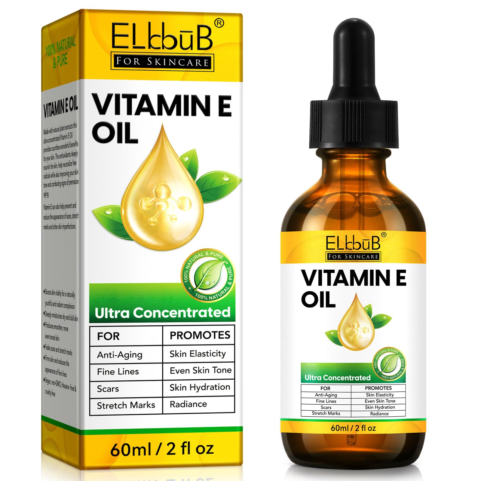 Vitamin E Öl 75000 IE - Reines Bio Vitamin E Öl für Haut, Gesicht & Körper - Straffende Pflege gegen Narben, Falten & Feine Linien