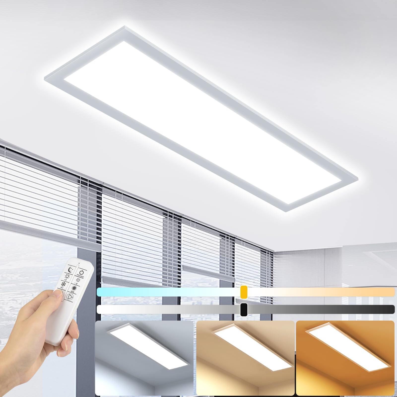 OTREN Panel Superficie LED 58x20cm, Lámpara Techo 26W Con Mando a Distancia 2600LM Regulable Luz para Salón Oficina Cocina Dormitorio, 2800-6000K