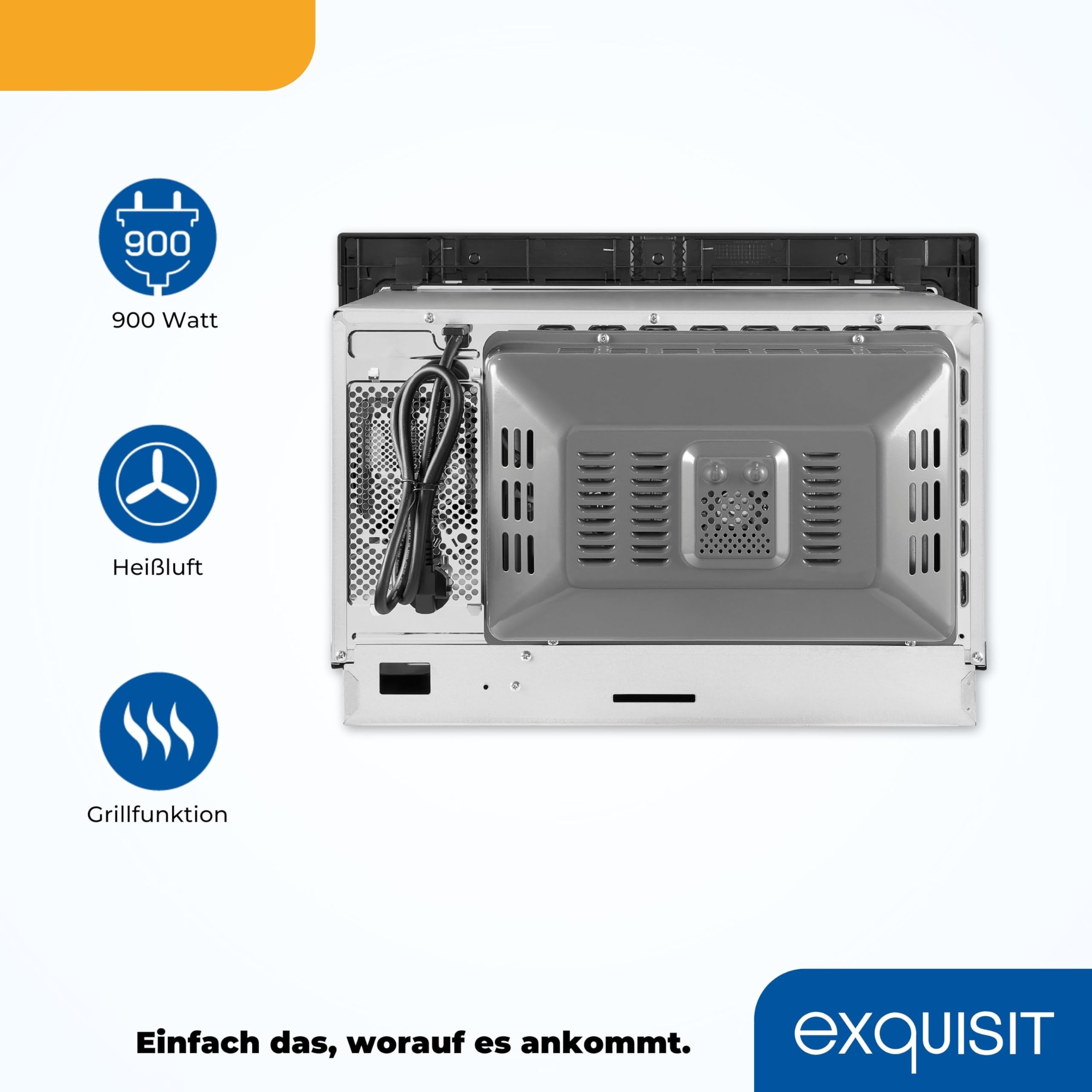Exquisit EMW 2539.1 HI EMW2539HI Einbau-Mikrowelle, Edelstahl, 25 liters, Inoxlook | 3-in-1 Kombi-Mikrowelle, 900 W / 1100 W / 2500 W – 10 Automatikprogramme, Timer bis 95 Min., Inox-Design
