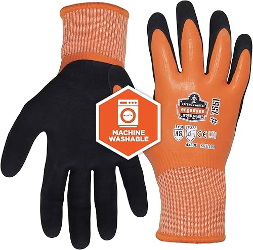 Miniatura 7 de Ergodyne ProFlex 7551 - Guantes de trabajo impermeables para invierno, resistentes a los cortes ANSI A5, palmas recubiertas de nitrilo arena, forro