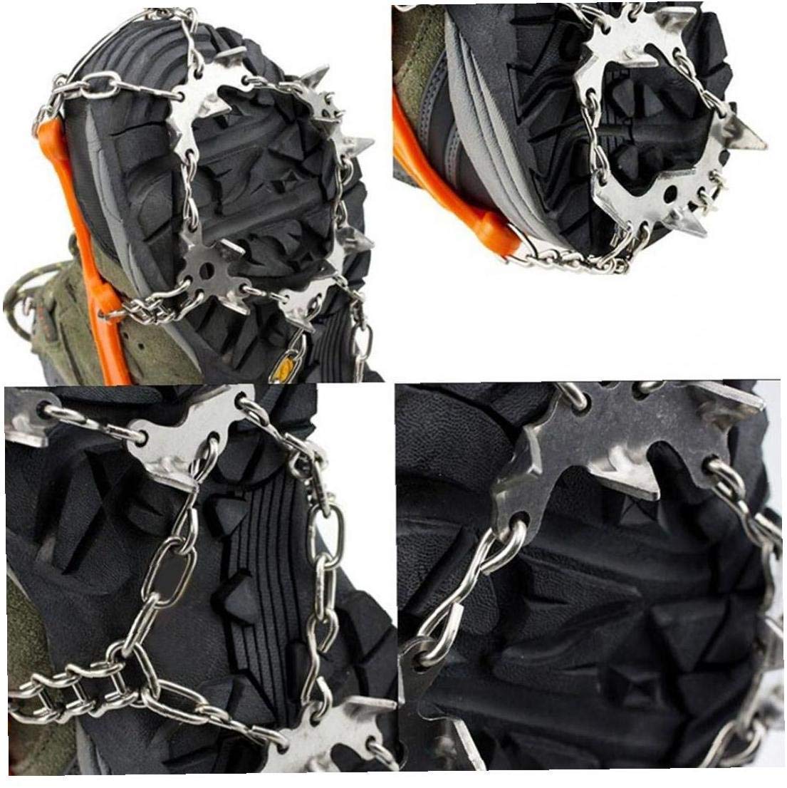 Crampons de Traction Crampons Ice Snow Grips pour Chaussures avec 19 Pointes en Acier Inoxydable pour la Marche, Le Jogging, l'escalade, la randonnée sur la Neige et la Glace (Oran