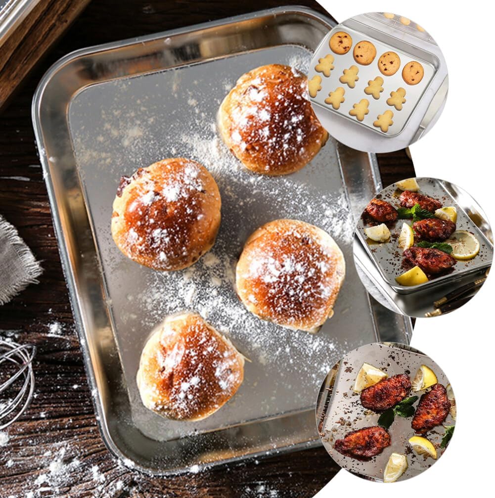 3pcs Stainless Steel Baking Tray Pan for Bbq Cooking and Food Serving and Practical for Home and Restaurant Use