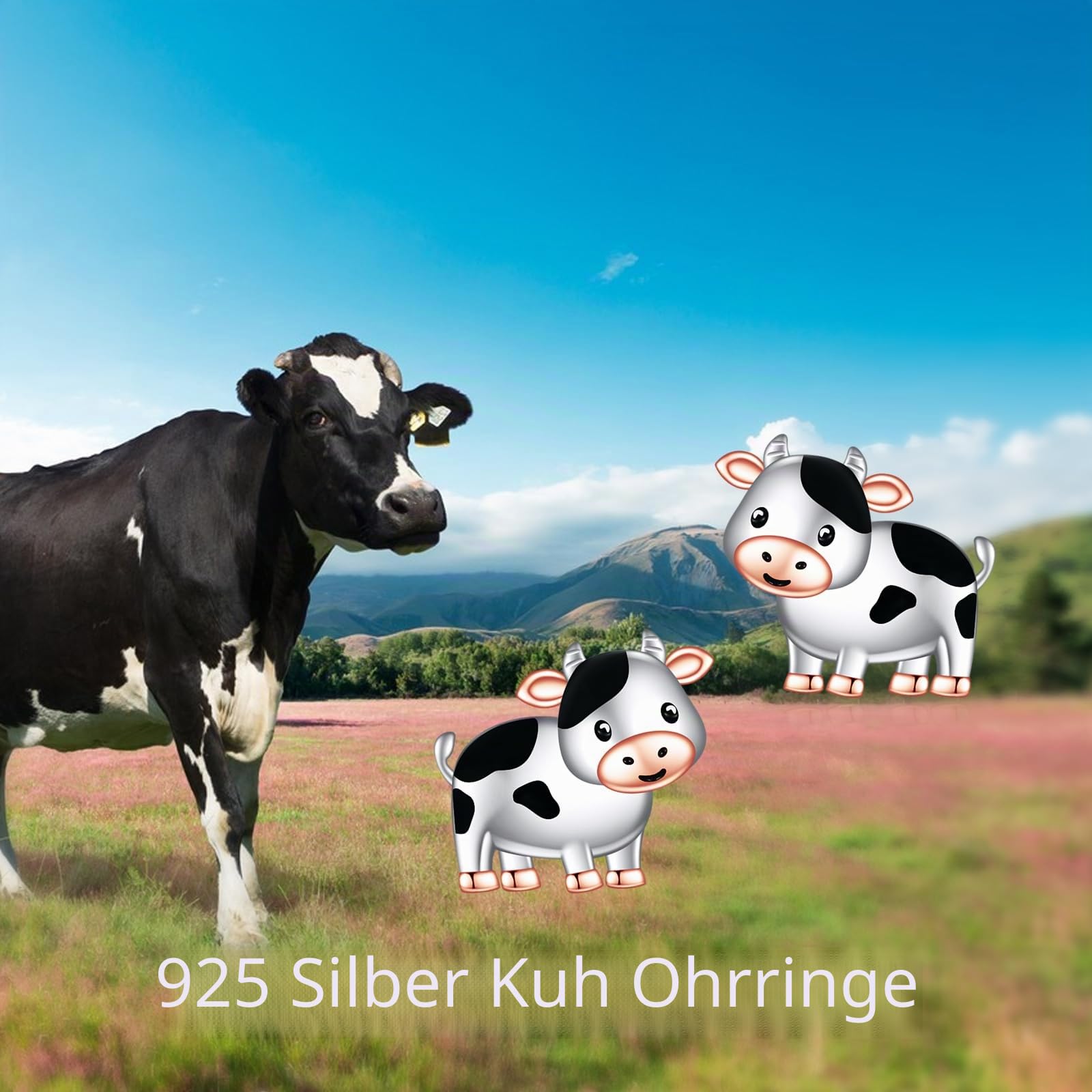 VONALA Kuh Ohrstecker 925 Sterling Silber Kuh Ohrringe für Damen Kuh Geschenke für Mädchen Tier Ohrringe Westernschmuck