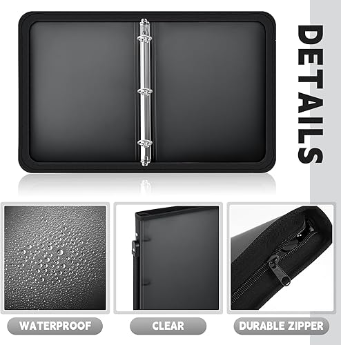 Miniatura 3 de Teling 4 carpetas con cremallera con 3 anillos con cremallera de 1.5 pulgadas, carpeta organizadora de archivos de plástico transparente recargable