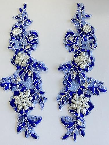 Miniatura 3 de Zbroh Parches de tela de encaje fino bordados con diamantes de imitación bordados, decoración de vestido para coser en lentejuelas cuentas,