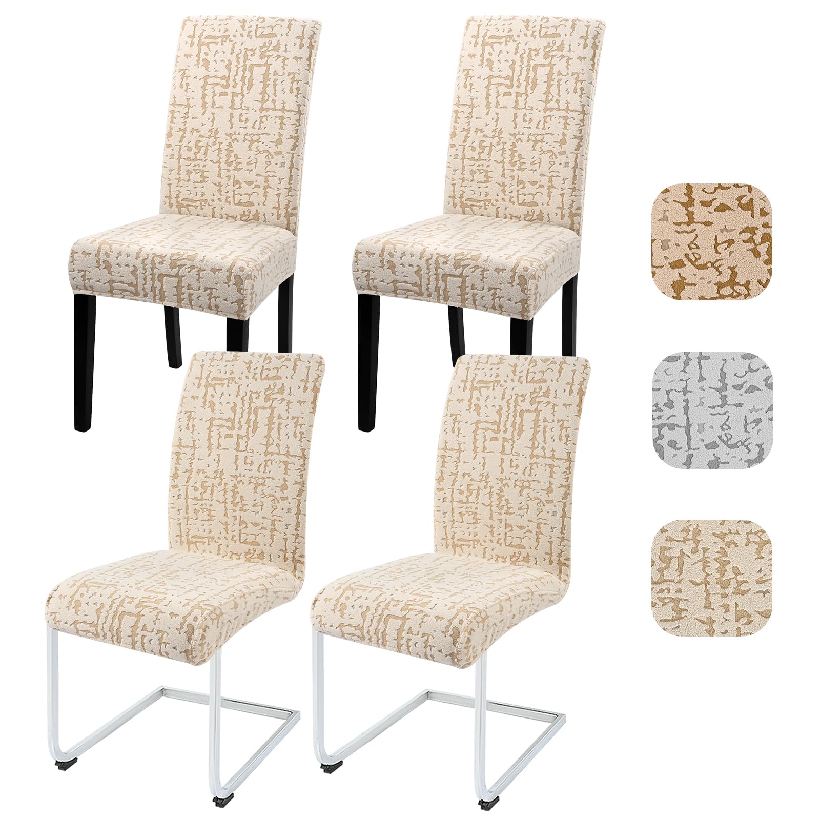 Alishomtll Dining Chair Covers Set of 4 Stretch Jacquard Seat Covers Beige